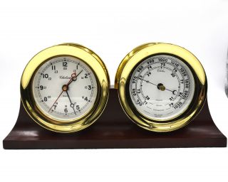 Vintage Chelsea 4 - 1/2 " Ships Clock Barometer Pair Brass Case Red Second Hand
