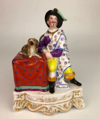 Antique Victorian Porcelain Figure Man Dog Perfume Atomizer Incense Bottle