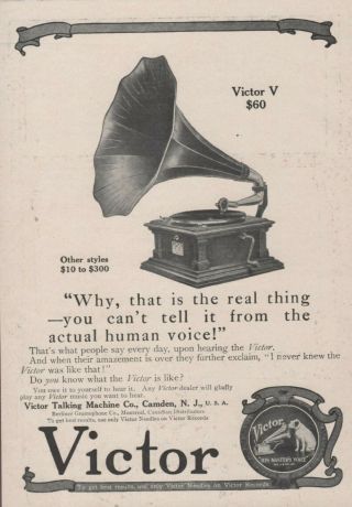 Rare Antique 1900s Victor Talking Machine V Phonograph Record Player Rca 1909 Ad