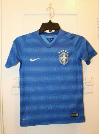 Nike Brazil Blue Away Football Shirt Jersey Youth Small 2014/2015 575299 - 493