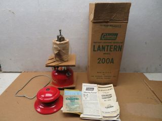 Vintage 1957 Red Coleman 200a Lantern W/ Box And Paperwork Nos