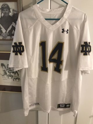 Mens Under Armour Notre Dame Fighting Irish 14 White Football Jersey Sz Large