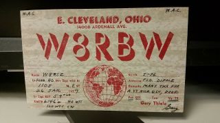 Amateur Ham Radio Qsl Postcard W8rbw Gary Thiele 1959 Cleveland Ohio