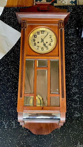 Antique Gustav Becker German Box Regulator Wall Clock - Unusual Curved Glass