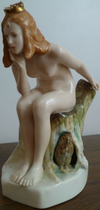 Karl Ens Porcelain Nude Woman On Tree Stump Lady German Figurine Goddess? Rare?
