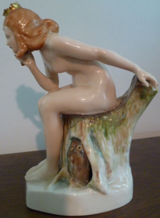 Karl Ens Porcelain Nude Woman On Tree Stump Lady German Figurine Goddess? Rare? 2