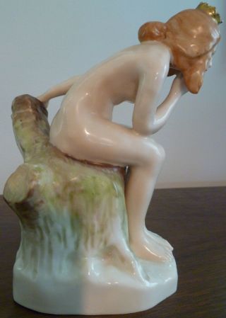 Karl Ens Porcelain Nude Woman On Tree Stump Lady German Figurine Goddess? Rare? 4