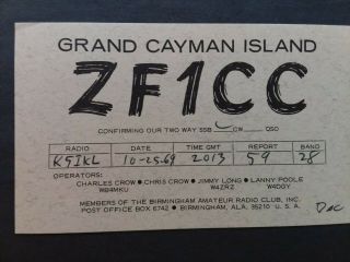 Zf1cc - Grand Cayman,  Island.  - 1969 - Qsl