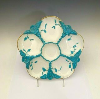 Antique Bodley / Richard Briggs 5 1582 Turquoise Apple Blossom Oyster Plate
