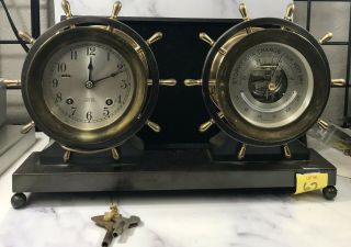 Chelsea Double Ship Wheel Desk Clock Brass Ship Wheel Clock & Barometer Es820