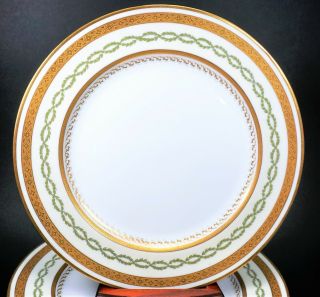 Gorgeous Set Of 10 Antique Royal Doulton Green Wreath Heavy Gold Cabinet Plates