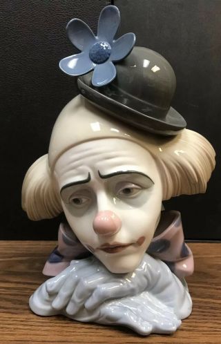 Retired Lladro 5130 “pensive Clown” Head Bust 10.  5” Sad Jester No Box Figurine