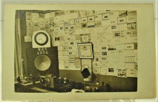 1930s Real Photo Postcard Qsl Brs1338 Radio And Wall Of Qsl Cards