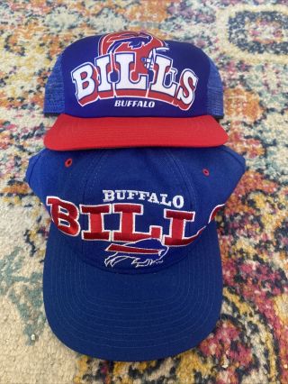 2 Nfl Football Buffalo Bills Large Logo Vintage Snapback Hats Cap 1990s Rare