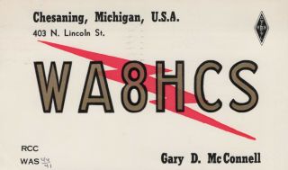 Amateur Ham Radio Qsl Postcard Wa8hcs Gary Mcconnell 1965 Chesaning Michigan