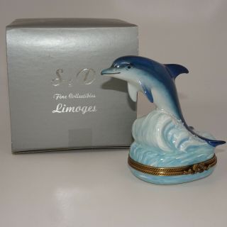 Limoges Cardinet France Dolphin & Wave Trinket Box