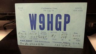 Amateur Ham Radio Qsl Postcard W9hgp Paul Kent 1962 Vincennes Indiana