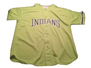 Vintage 90s Cleveland Indians Sewn Starter Jersey Lime Green Mens Xl Mlb Euc Htf