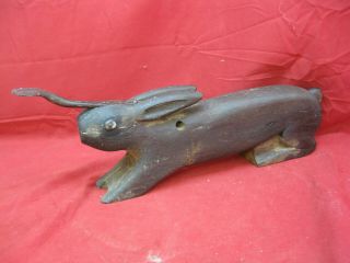 Primitive Antique Hand Carved Wood Rabbit Coconut Husker Shredder 2