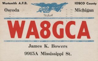 Amateur Ham Radio Qsl Postcard Wa8gca James K.  Bowers 1963 Oscoda Michigan