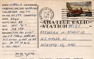 amateur ham radio QSL postcard WA8GCA James K.  Bowers 1963 Oscoda Michigan 2