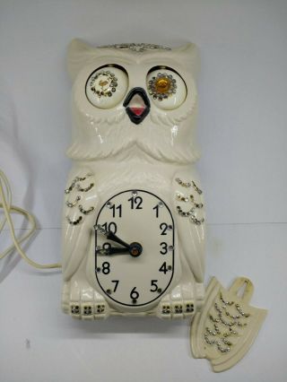 Vintage Jeweled Animated Owl Clock With Moving Eyes And Tail