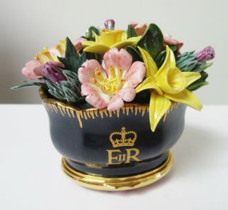 Rare Halcyon Days Enamel Trinket Box Flowers Golden Jubilee Queen Elizabeth Ii