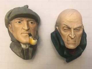Very Rare Combination 1984 Sherlock Holmes,  1987 Moriarty Bosson Chalkware Heads