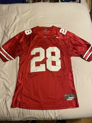 Mens Nike Ohio State Buckeyes Red Jersey 28 Sz L Mesh Stitched Length,  2
