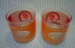 Rarely Set Of 2 Vtg Tampa Bay Buccaneers High Ball Glasses.  Unique For Bucs Fans