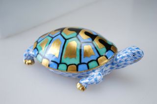 Vintage Herend Hungary Hand - Painted Fishnet Figurine Turtle Tortoise 4 "
