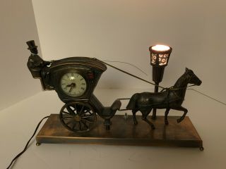 Vintage United Clock Corp Horse And Carriage Clock And Lamp_model 701