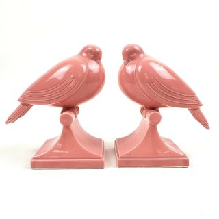 Vintage Fitz & Floyd Art Deco Style Porcelain Dove Birds Figure Bookends