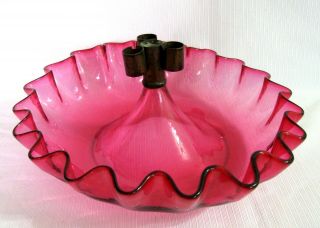 Antique Victorian Epergne Bowl Cranberry Glass Missing Horns