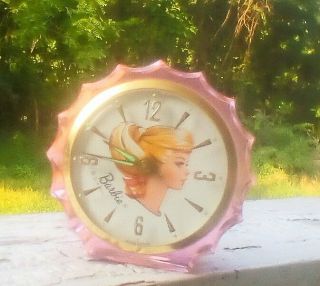 Rare Viintage Pink Lucite Mattel Barbie Wind Up Clock