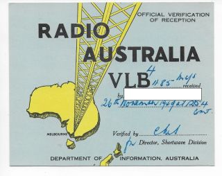 Qsl Radio Australia Vlb4 Melbourne Victoria 1949 On 11850 Kcs Map Antenna Dx