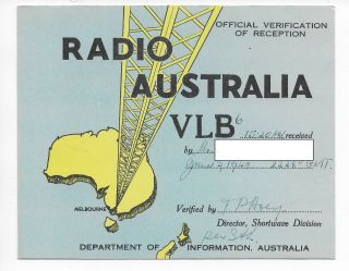 Qsl Radio Australia Vlb6 Melbourne Victoria 1949 On 15200 Kcs Map Antenna Dx
