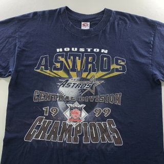 Vintage 1999 Men’s MLB Houston Astros Champions Tee Shirt Blue Size X Large Rare 2