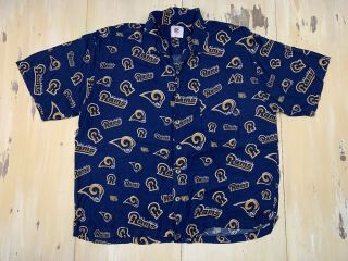St Louis Rams - Vtg Navy Blue Short Sleeve Button Up Lounge La Shirt,  Mens 2xl