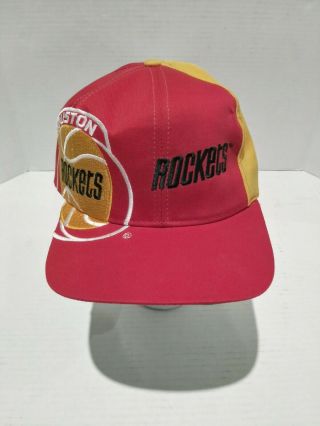 Vintage Nba Houston Rockets Twins Enterprise Big Logo Snapback Cap Red Yellow