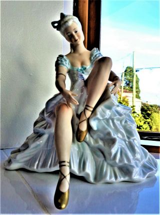 Vintage Large Unterweissbach German Porcelain Seated Ballet Dancer Figurine