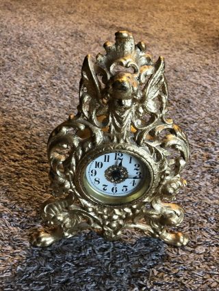 Antique Westclox Cast Iron Victorian Shelf Mantle Clock Ornate Cherub