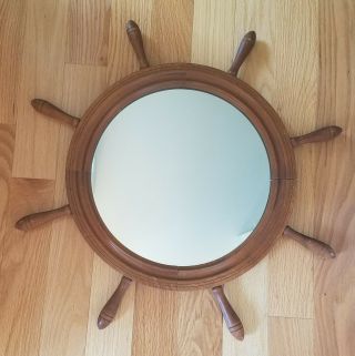 Vintage Wood Nautical Ship’s Wheel With 13 1/2 " Diameter Mirror