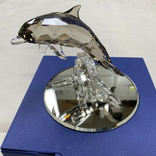 Swarovski Dolphin Mother 5043617 Figurine - Round Mirror And Box