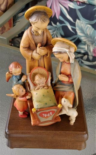 Vintage 1974 Anri Kuolt Musical Nativity Scene Carved Wood Figurine