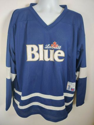 Labatt Blue Beer Reversible Hockey Jersey Mens Size Xl/2xl White And Blue Mesh