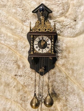 Syn.  Sin Germany Holland Dutch Strike Clock,  2 Brass Weight Driven,  Oak Case