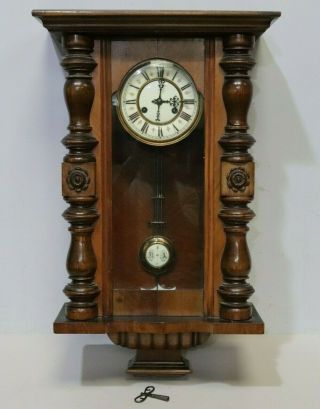Antique Gustav Becker Carved Oak Vienna Regulator Wall Clock Porcelain Dial - 250