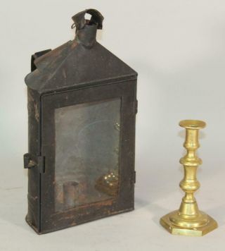 A 19th C Tin And Glass Hanging Barn Lantern In Grungy Old Black Paint
