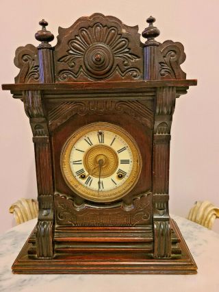 Antique Rare Wooden 1878 Ansonia Clock Co.  Malta Strike Model Fancy Walnut Parlor